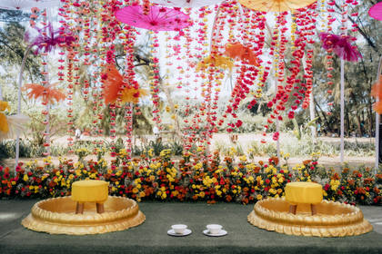 Backdrop and Ceiling — Haldi decor — ITC Grand Goa